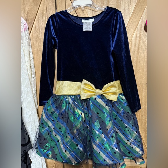 Bonnie Jean Navy Dress with Metallic Accents Holiday Velvet Christmas Size 6 EUC - Picture 1 of 3